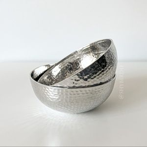 Indigo Hammered Metal Nesting Bowls in Silver Tone